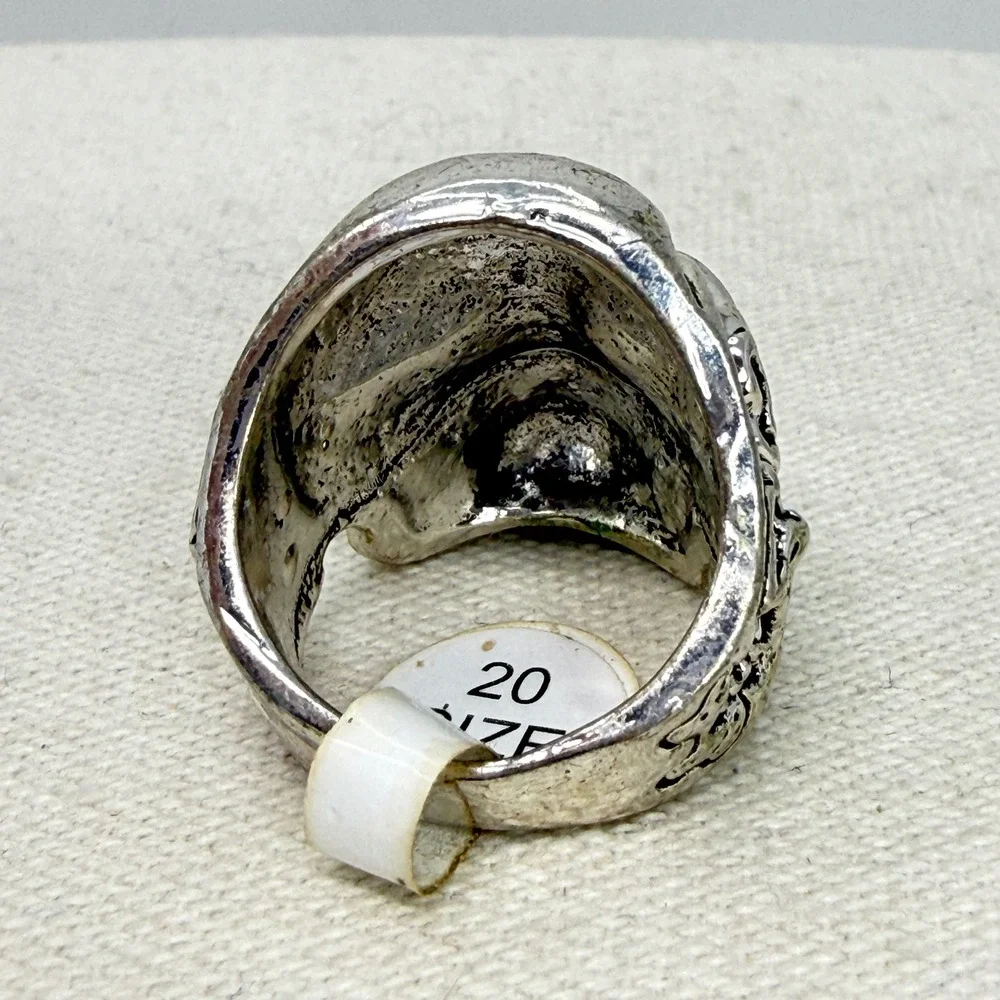 Skull Ring‎ with Aurora Borealis Rhinestone Eyes Gothic Biker Size 9 Silver Tone